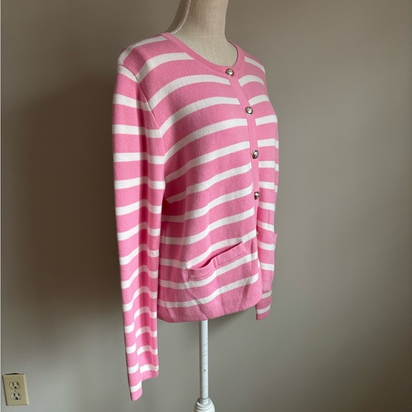 Knit Striped Cardigan Sweater Pink and White - Picture 3 of 8